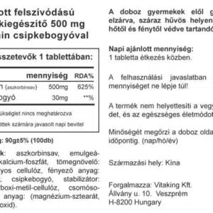 Vitaking 500mg C-vitamint és csipkebogyót tartalmazó RETARD tabletta - 100db - Image 2
