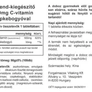 Vitaking 500mg C-vitamint és csipkebogyót tartalmazó tabletta - 100db 3 Vitaking 500mg C-vitamint és csipkebogyót tartalmazó tabletta - 100db - Image 2