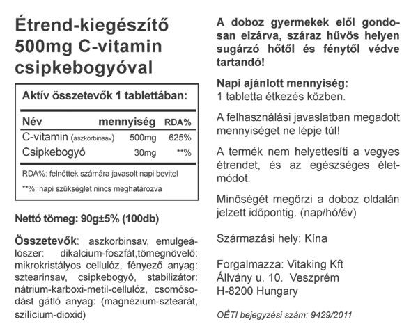 Vitaking 500mg C-vitamint és csipkebogyót tartalmazó tabletta - 100db 2 Vitaking 500mg C-vitamint és csipkebogyót tartalmazó tabletta - 100db - Image 2