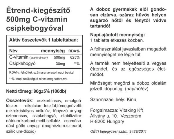 Vitaking 500mg C-vitamint és csipkebogyót tartalmazó tabletta - 100db 2 Vitaking 500mg C-vitamint és csipkebogyót tartalmazó tabletta - 100db - Image 2