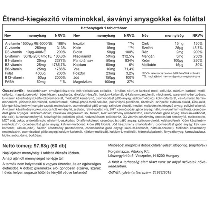 Vitaking 9 Hónap Multivitamin tabletta - 60db 2 Vitaking 9 Hónap Multivitamin tabletta - 60db - Image 2