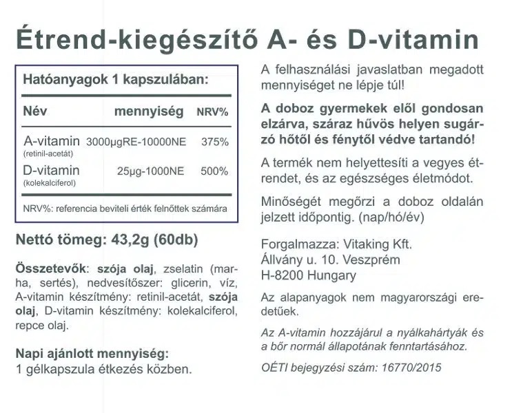 Vitaking A&D vitamin kapszula - 60db 2 Vitaking A&D vitamin kapszula - 60db - Image 2