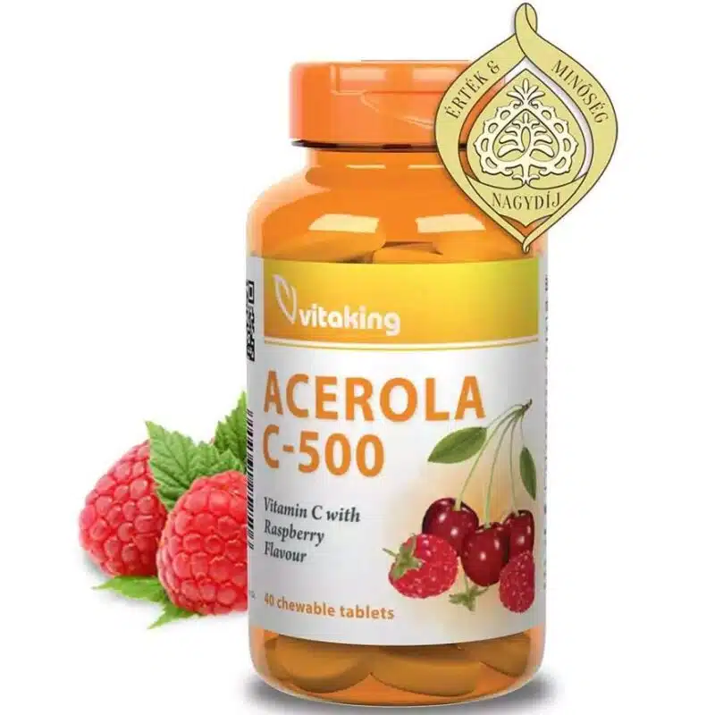 Vitaking Acerola C-500 komplex málnás rágótabletta - 40db 1 Vitaking Acerola C-500 komplex málnás rágótabletta - 40db