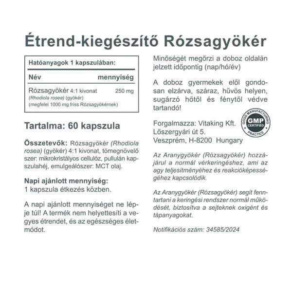 Vitaking Aranygyökér - Rhodiola Rosea kapszula - 60db 2 Vitaking Aranygyökér - Rhodiola Rosea kapszula - 60db - Image 2