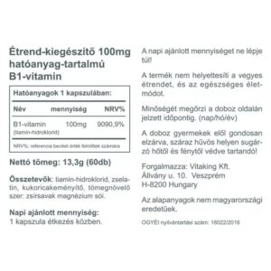 Vitaking B1-vitamin 100mg kapszula - 60db 3 Vitaking B1-vitamin 100mg kapszula - 60db - Image 2