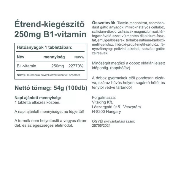 Vitaking B1-vitamin 250mg tabletta - 100db 2 Vitaking B1-vitamin 250mg tabletta - 100db - Image 2
