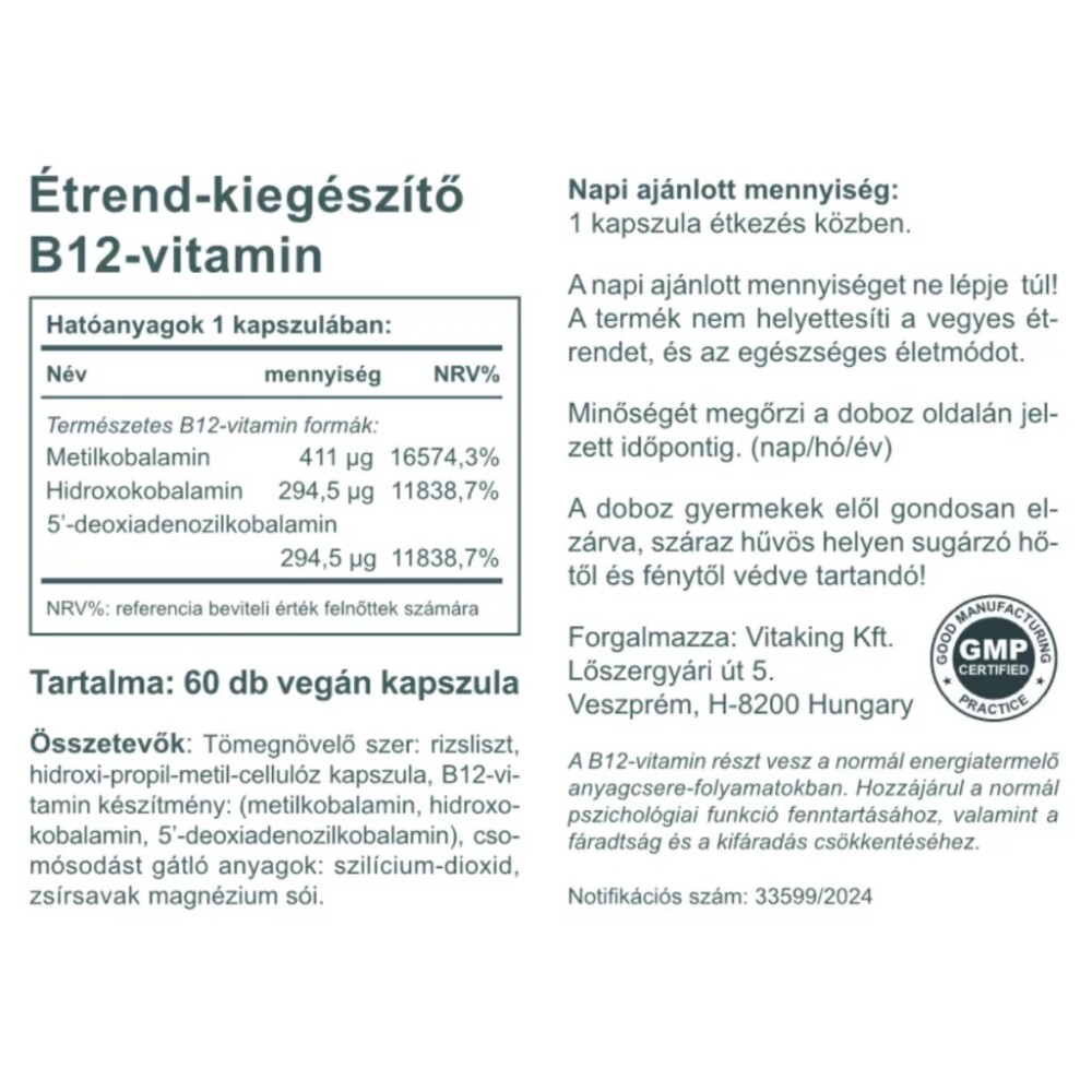 Vitaking B12-vitamin 1000mcg kapszula - 60db 2 Vitaking B12-vitamin 1000mcg kapszula - 60db - Image 2