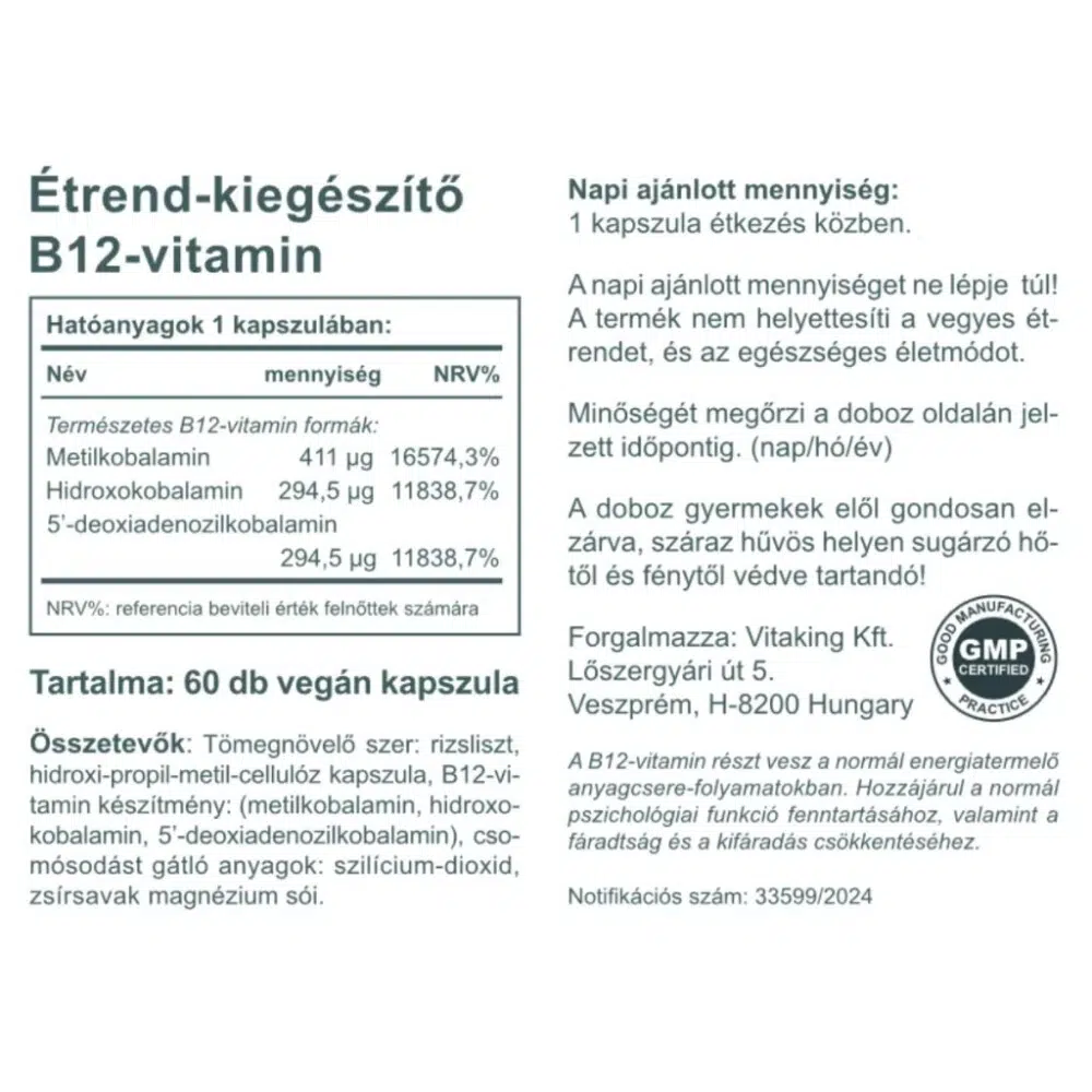 Vitaking B12-vitamin 1000mcg kapszula - 60db 2 Vitaking B12-vitamin 1000mcg kapszula - 60db - Image 2