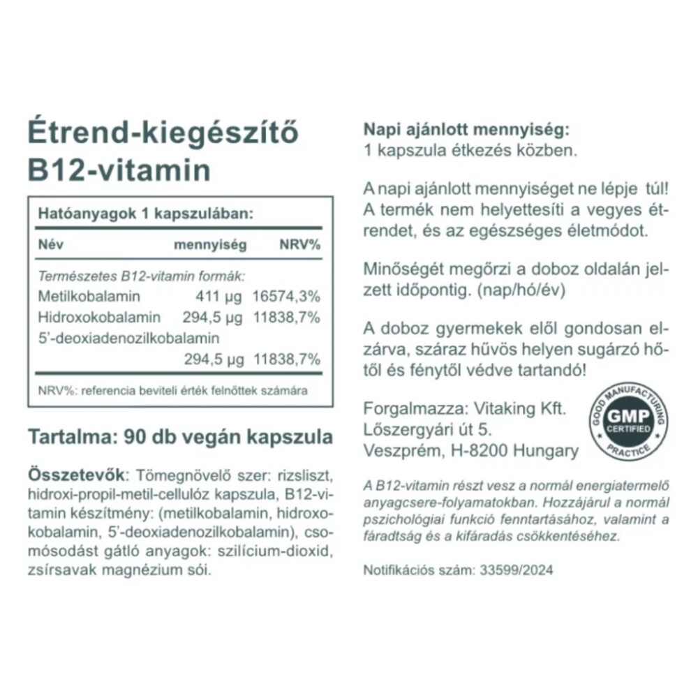 Vitaking B12-vitamin 1000mcg kapszula - 90db 2 Vitaking B12-vitamin 1000mcg kapszula - 90db - Image 2