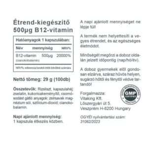 Vitaking B12-vitamin 500mcg kapszula - 100db 3 Vitaking B12-vitamin 500mcg kapszula - 100db - Image 2
