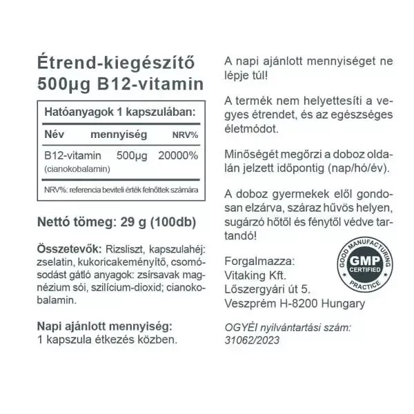 Vitaking B12-vitamin 500mcg kapszula - 100db 2 Vitaking B12-vitamin 500mcg kapszula - 100db - Image 2