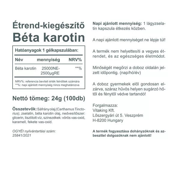 Vitaking Béta-karotin gélkapszula - 100db 2 Vitaking Béta-karotin gélkapszula - 100db - Image 2
