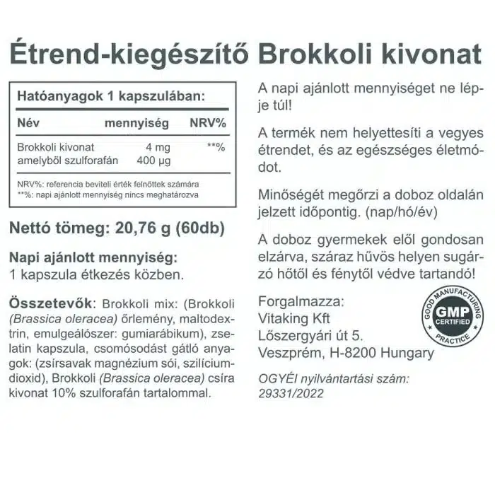 Vitaking Brokkoli kivonat - 60db 3 Vitaking Brokkoli kivonat - 60db - Image 3