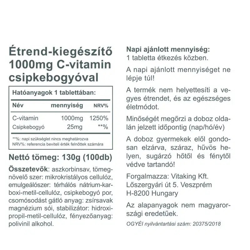 Vitaking C-Vitamin 1000mg + Csipkebogyó 60mg tabletta - 100db 2 Vitaking C-Vitamin 1000mg + Csipkebogyó 60mg tabletta - 100db - Image 2