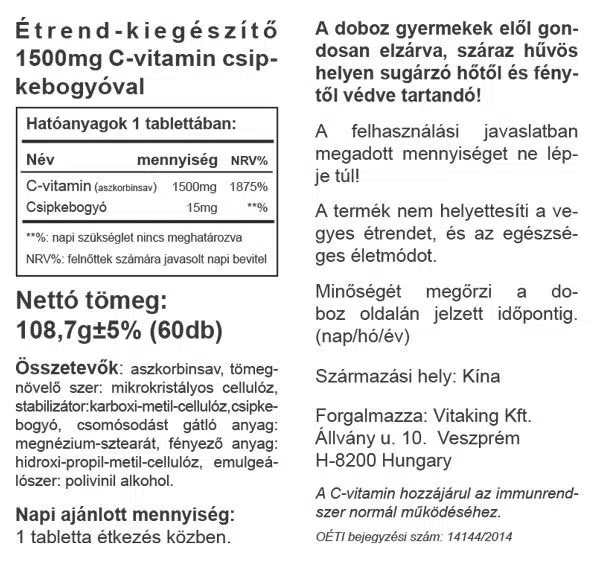 Vitaking C-vitamin 1500mg tabletta - 60db 2 Vitaking C-vitamin 1500mg tabletta - 60db - Image 2