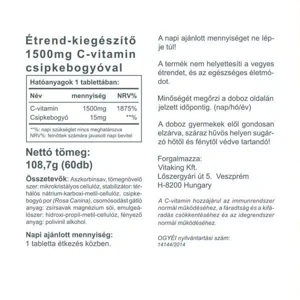 Vitaking C-vitamin 1500mg tabletta - 60db 4 Vitaking C-vitamin 1500mg tabletta - 60db - Image 4