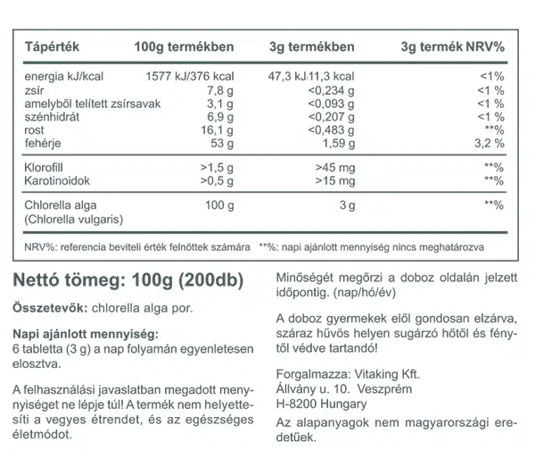 Vitaking Chlorella alga tabletta - 200db 2 Vitaking Chlorella alga tabletta - 200db - Image 2