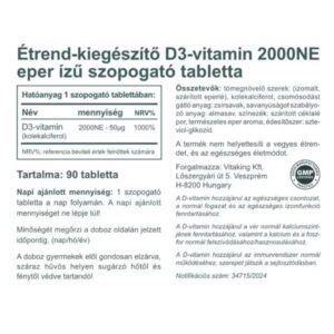 Vitaking D3-vitamin 2000NE epres ízű szopogató tabletta - 90db 3 Vitaking D3-vitamin 2000NE epres ízű szopogató tabletta - 90db - Image 2