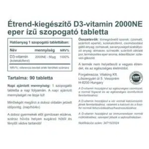 Vitaking D3-vitamin 2000NE epres ízű szopogató tabletta - 90db 3 Vitaking D3-vitamin 2000NE epres ízű szopogató tabletta - 90db - Image 2
