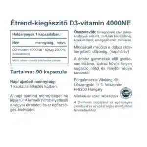 Vitaking D3-vitamin D-4000NE kapszula - 90db 3 Vitaking D3-vitamin D-4000NE kapszula - 90db - Image 2