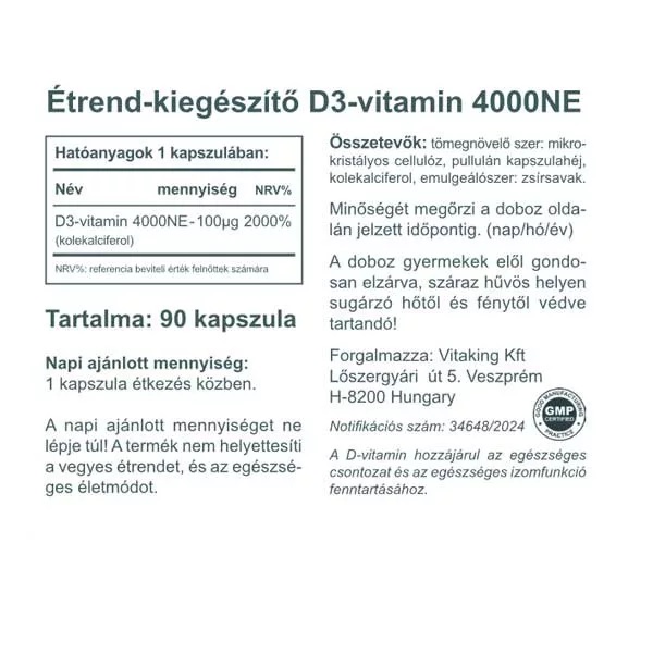 Vitaking D3-vitamin D-4000NE kapszula - 90db 2 Vitaking D3-vitamin D-4000NE kapszula - 90db - Image 2