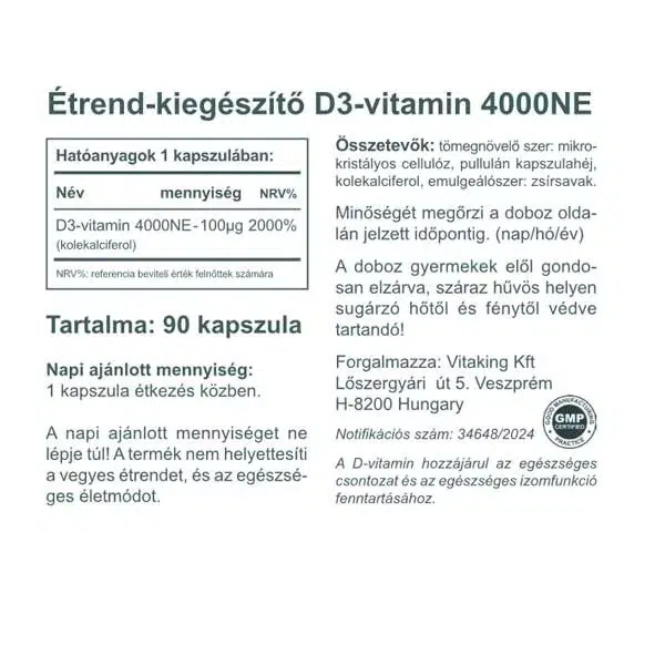 Vitaking D3-vitamin D-4000NE kapszula - 90db 2 Vitaking D3-vitamin D-4000NE kapszula - 90db - Image 2