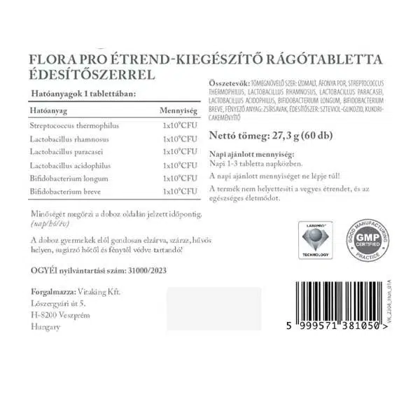 Vitaking Flora Pro élőflórát tartalmazó rágótabletta - 60db 2 Vitaking Flora Pro élőflórát tartalmazó rágótabletta - 60db - Image 2