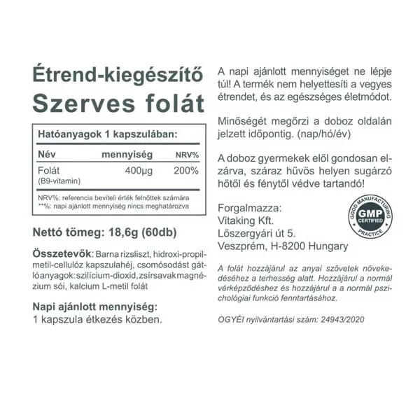 Vitaking Folate 400mcg kapszula - 60db 2 Vitaking Folate 400mcg kapszula - 60db - Image 2