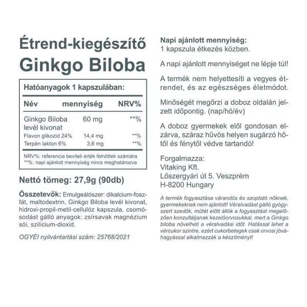 Vitaking Ginkgo Biloba 60mg kapszula - 90db 3 Vitaking Ginkgo Biloba 60mg kapszula - 90db - Image 3