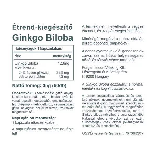 Vitaking Ginkgo Biloba Forte 120mg kapszula - 60db 3 Vitaking Ginkgo Biloba Forte 120mg kapszula - 60db - Image 3