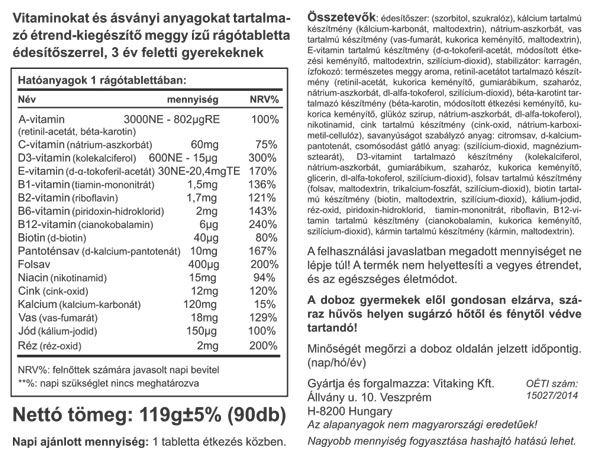Vitaking Gyerek Multivitamin meggyes rágótabletta - 90db 2 Vitaking Gyerek Multivitamin meggyes rágótabletta - 90db - Image 2