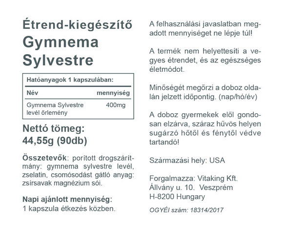 Vitaking Gymnema Sylvestre 400mg kapszula - 90db 2 Vitaking Gymnema Sylvestre 400mg kapszula - 90db - Image 2