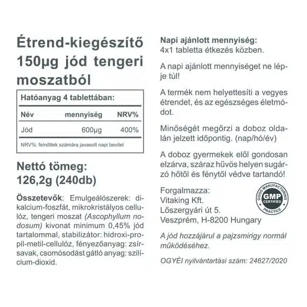 Vitaking Jód (IODINE) tabletta - 240db 2 Vitaking Jód (IODINE) tabletta - 240db - Image 2