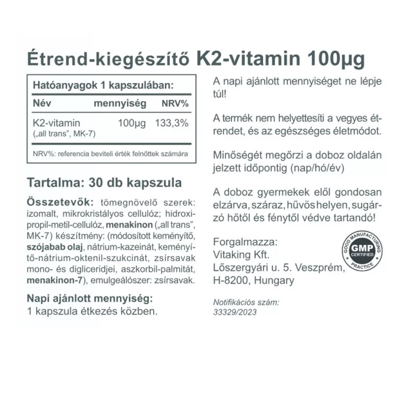 Vitaking K2-vitamin kapszula - 30db 2 Vitaking K2-vitamin kapszula - 30db - Image 2