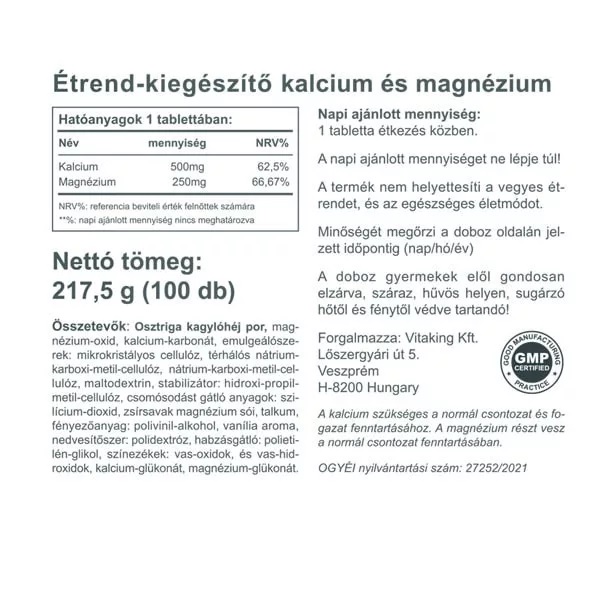 Vitaking Kalcium + Magnézium tabletta - 100db 2 Vitaking Kalcium + Magnézium tabletta - 100db - Image 2