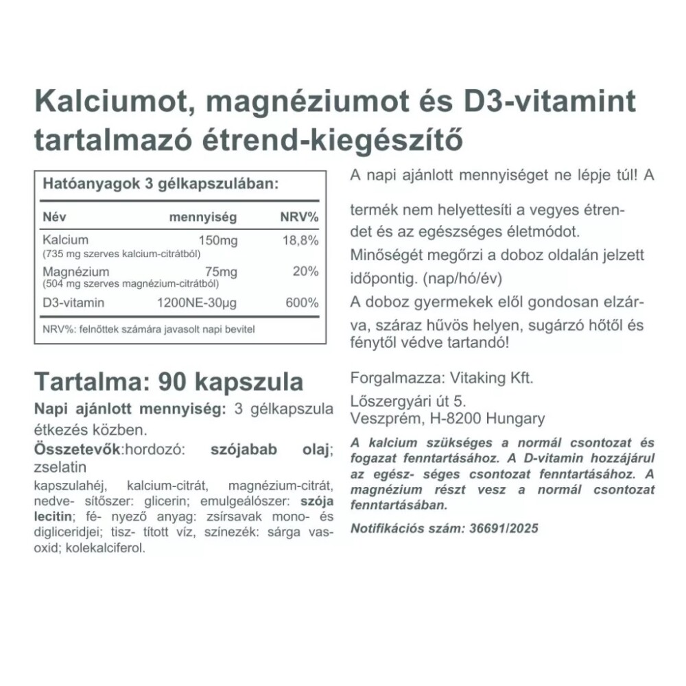 Vitaking Kalcium citrát + Magnézium citrát + D3-vitamin kapszula - 90db 2 Vitaking Kalcium citrát + Magnézium citrát + D3-vitamin kapszula - 90db - Image 2