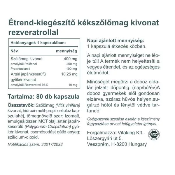 Vitaking Szőlőmag kivonat + Rezveratrol kapszula - 80db 2 Vitaking Szőlőmag kivonat + Rezveratrol kapszula - 80db - Image 2