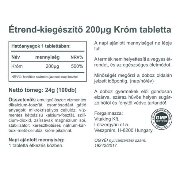 Vitaking Króm pikolinát tabletta - 100db 2 Vitaking Króm pikolinát tabletta - 100db - Image 2