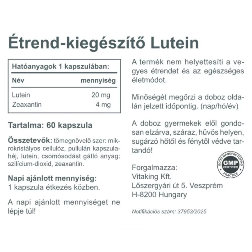 Vitaking Lutein 20 mg + Zeaxantin 4 mg bársonyvirágból - 60 db kapszula 3 Vitaking Lutein 20 mg + Zeaxantin 4 mg bársonyvirágból - 60 db kapszula - Image 3