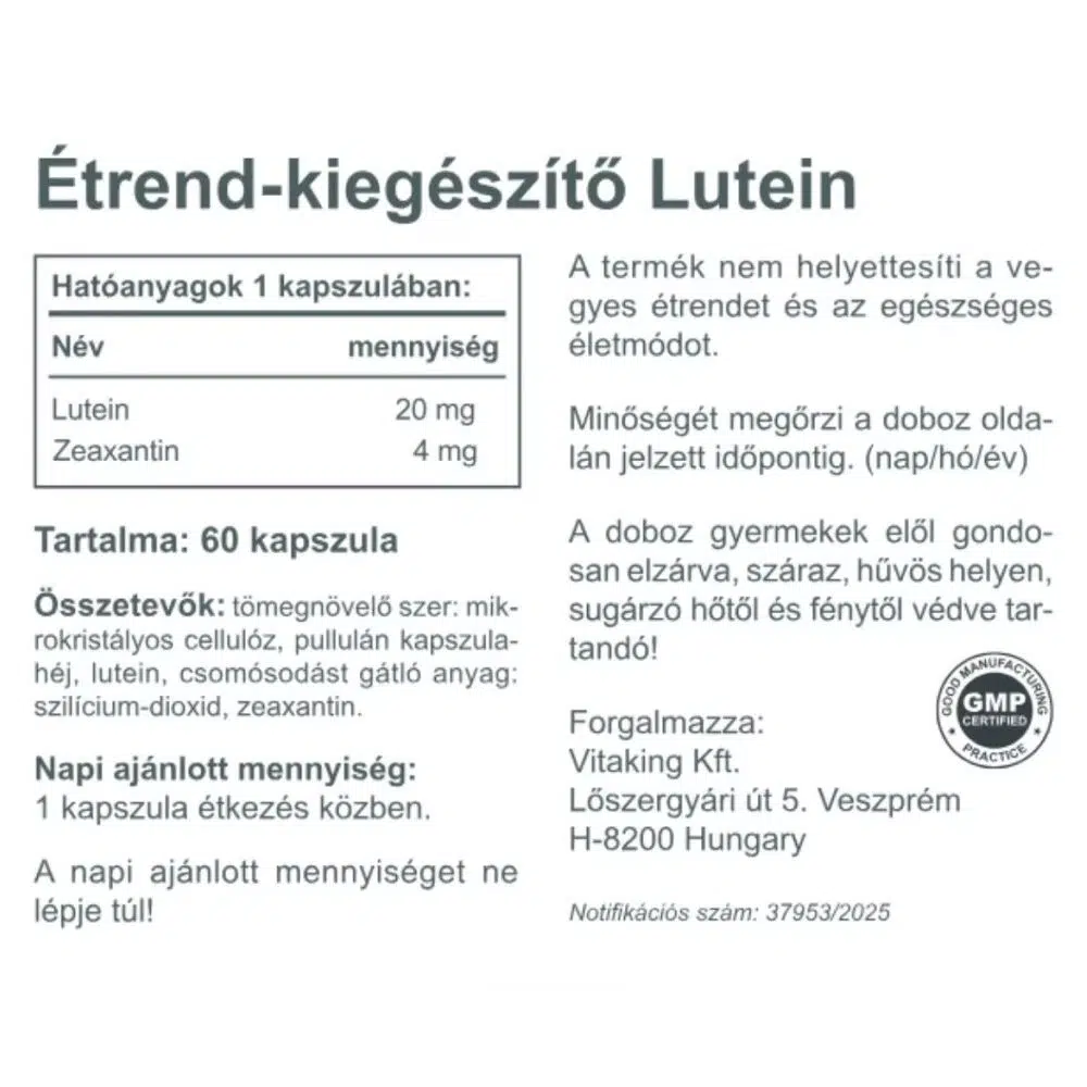 Vitaking Lutein 20 mg + Zeaxantin 4 mg bársonyvirágból - 60 db kapszula 3 Vitaking Lutein 20 mg + Zeaxantin 4 mg bársonyvirágból - 60 db kapszula - Image 3