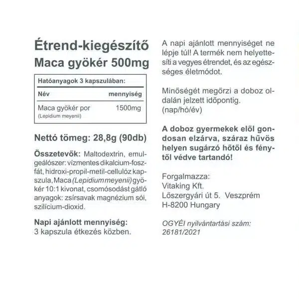 Vitaking Maca 500mg kapszula - 90db 4 Vitaking Maca 500mg kapszula - 90db - Image 4