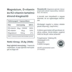 Vitaking Magne Trio Mg + K2 + D3-vitamin kapszula - 30db 3 Vitaking Magne Trio Mg + K2 + D3-vitamin kapszula - 30db - Image 2