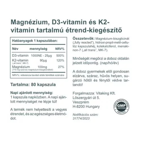 Vitaking Magne Trio Mg + K2 + D3-vitamin kapszula - 80db 2 Vitaking Magne Trio Mg + K2 + D3-vitamin kapszula - 80db - Image 2