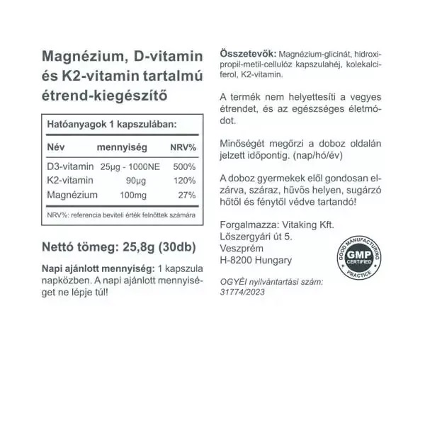 Vitaking Magne Trio Mg + K2 + D3-vitamin kapszula - 30db 2 Vitaking Magne Trio Mg + K2 + D3-vitamin kapszula - 30db - Image 2