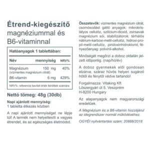 Vitaking Magnesium Citrate 150mg + B6-vitamin tabletta - 30db 3 Vitaking Magnesium Citrate 150mg + B6-vitamin tabletta - 30db - Image 2