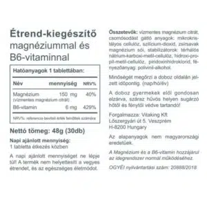 Vitaking Magnesium Citrate 150mg + B6-vitamin tabletta - 30db 3 Vitaking Magnesium Citrate 150mg + B6-vitamin tabletta - 30db - Image 2