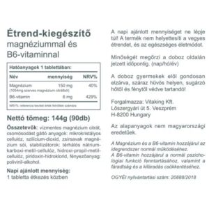 Vitaking Magnesium Citrate 150mg + B6-vitamin tabletta - 90db 3 Vitaking Magnesium Citrate 150mg + B6-vitamin tabletta - 90db - Image 2
