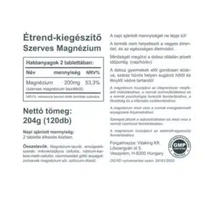 Vitaking Magnesium Taurate tabletta - 120db 3 Vitaking Magnesium Taurate tabletta - 120db - Image 2