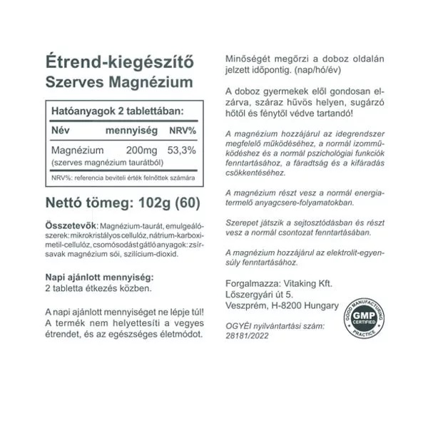 Vitaking Magnézium Taurát tabletta - 60db 2 Vitaking Magnézium Taurát tabletta - 60db - Image 2