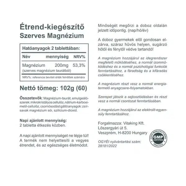 Vitaking Magnézium Taurát tabletta - 60db 2 Vitaking Magnézium Taurát tabletta - 60db - Image 2